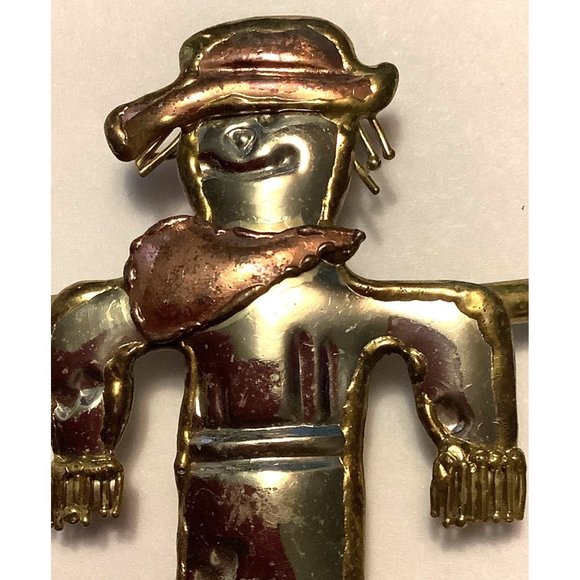 Mexico Metal Scarecrow & Pumpkin Brooch — 3.5” - Picture 8 of 13